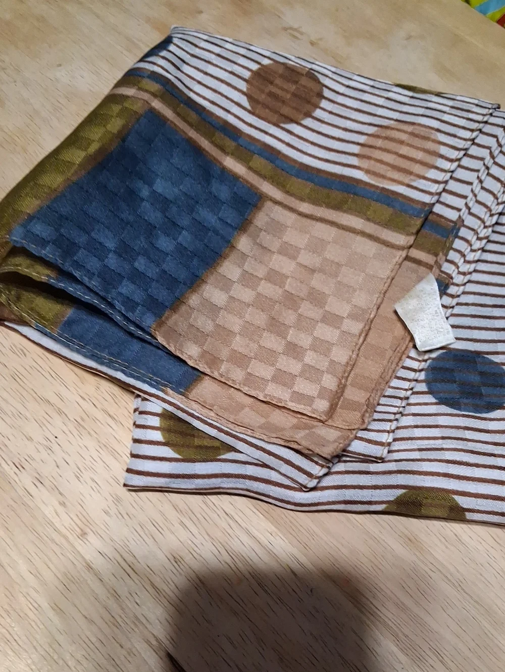 Polka Dot & Stripe Lightweight Women's Scarf - Blue, Brown, Olive